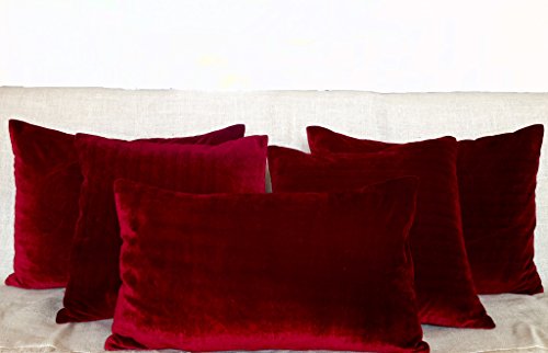 Amore Beaute Handmade 6 Piece Dark Red Velvet Luxury Bedspread with Cushion Covers - Couture Bed Cover in Luxe Velvet - Deep Red Coverlet - Bedspread with 5 Cushion Covers - Velvet Cushion Covers - Red Bedding - Gift - Registry - Wedding - Christmas - Anniversary - Valentine - Eclectic Bedding - Eclectic Bedroom Decor - Image 6