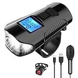 INFURIDER Bike Light Set,Bicycle Headlight Taillight, USB Rechargeable with Bike Speedometer Odometer Waterproof Front Light and Horn Fits All Bicycle