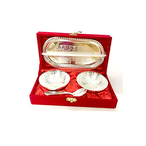 Silver And Gold (Color) Plated Bowls Set Dry Fruit Bowl Set With Tray Home Decor Gift Item Dry Fruit Serving Set With Velvet Box Nuts Gift Box #TOP4