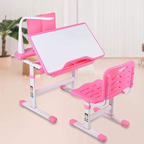 Pink Adjustable Kids Study Table and Chair Sets, Ergonomic Children's Desk and Chair Set Height Adjustable Tiltable School Desk Chair With Eye Protection Lamp Reading Stand for Girls Boys - Image 4