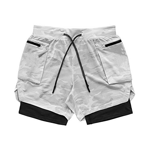 Yongqin Shorts masculino 2 em 1 para corrida, esportes, casual, para uso ao ar livre, com vários bol