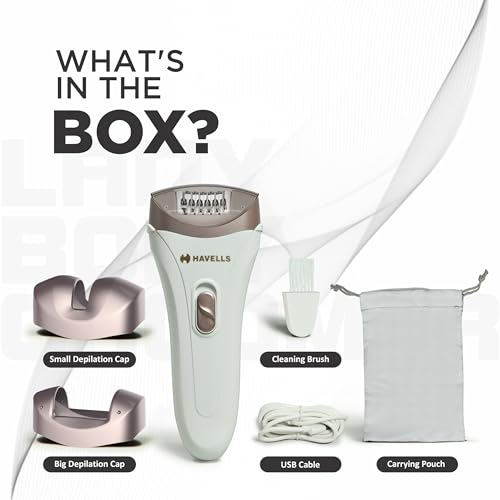 Image of Havells FD5051 Epilator, Hair Removal for Women, Wet & Dry, Cordless, Rechargeable (White)