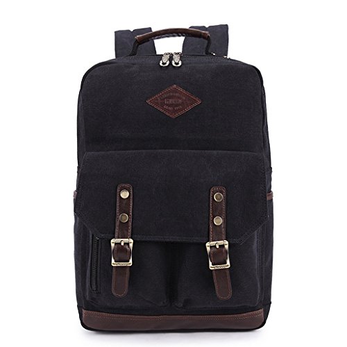 KAUKKO ZP20 Washed-Black Canvas Backpack Daypack Rucksack Knapsack School Bag (Size: 11.42x4.72x16.93inch)