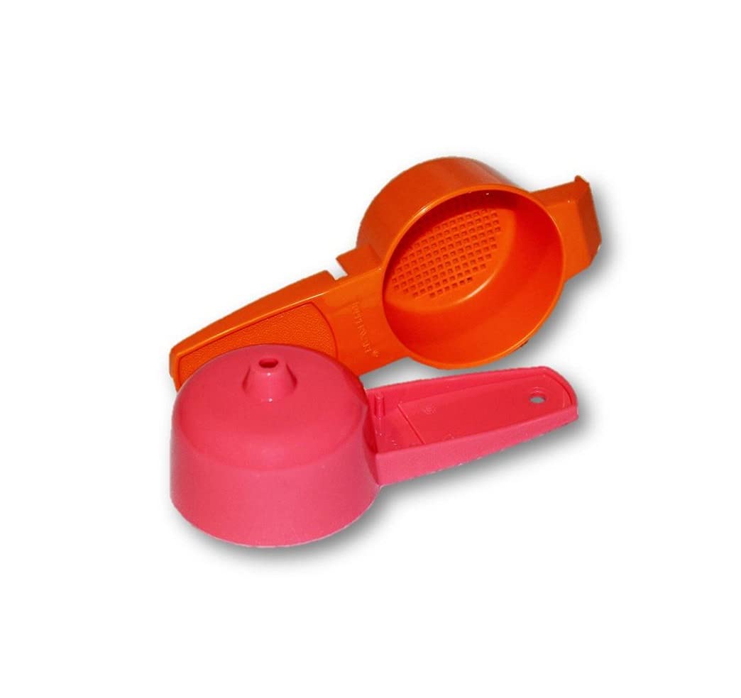 Tupperware Set of 2 Tiny Treasures Kitchen Gadgets Mini Sifter and Mini Funnel Pink Orange