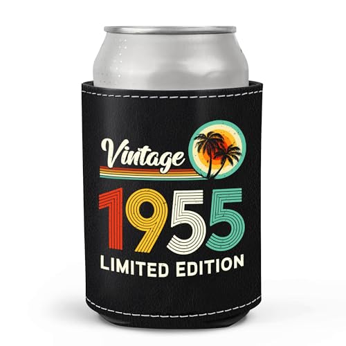 70th Birthday Gifts for Men, Dad - 1955 Birthday Gifts for Men, Dad - 70th Birthday Decorations Gifts Ideas for Him - 70th Vintage Can Cooler - Leather Can Cooler for Dad, men 12Oz
