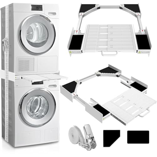 Kiss Core Washer Dryer Stacking Kit, Universal Washer Dryer Stacking Kit with Pull-Out Sliding Plate, Adjustable 29'-21' Stacking Kit for Washer and Dryer with Ratchet Strap