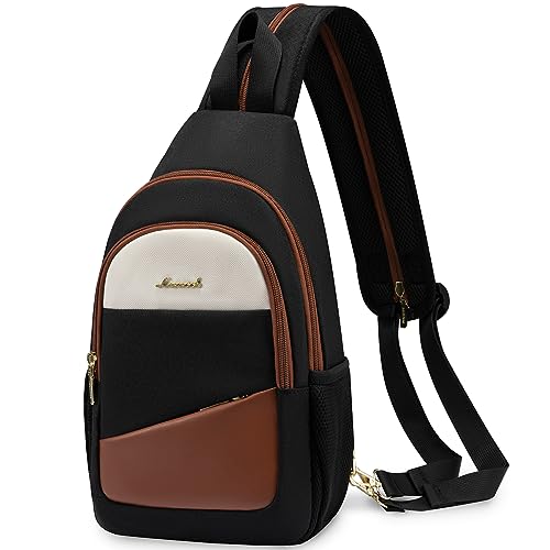 Image of LOVEVOOK Sling Bag for Women, Convertible Sling Backpack, Small Water-resistant Daypack, Travel Chest Bag, Black, Brown, Beige