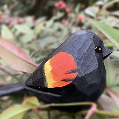 Findamaze Bird Figurines Hand Carved Painted Wooden Statues For Home Decor, Gift For Bird Lovers,Housewarming, Birthday, Christmas, Anniversaries (No.21-Red-Winged Blackbird) #TOP5