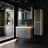 Dallas 80 cm – Ensemble salle de bain 4 pièces anthracite avec vasque céramique, armoire miroir et colonne
