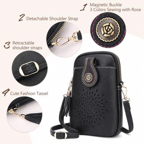 Image of APHISON Small Crossbody Bags for Women, Lightweight Vegan Leather Cell Phone Purse, Cute Purses with Tassels