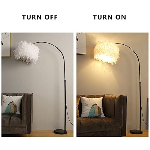 Lámpara de pie moderna de plumas blancas tipo arco con interruptor negro 3
