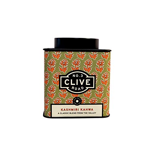 Image of Clive Road Kahwa - 60+ Cups, Premium Tea Tea Tin, Detox with Iced /Hot Tea, Kashmiri Green Blend 100% Natural Spices ~ Saffron, Cinnamon, Cardamom & Rose Petals, 125 g