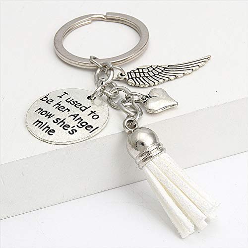 Preisvergleich Produktbild GMTEXTILES Herzflügel Schlüsselanhänger mit weißer Quaste Schlüsselring Geschenk Mutter In Erinnerung an Mutter Ich war früher Ihr Engel, jetzt gehört sie Mir