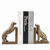 ifreeside 1 Pair Dog Decorative Bookends for Shelves Vintage Resin Bookends Book Ends for Heavy Books for Home, Office Desk Golden Retriever Book Ends(Gold Dog)