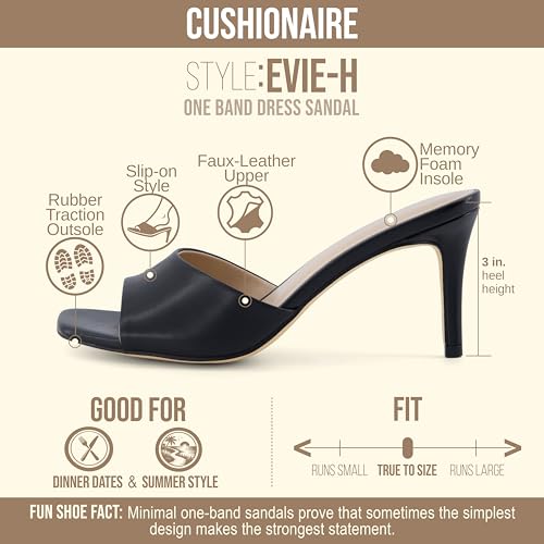 Image of CUSHIONAIRE Evie Kitten Heel Sandals for Women, Slip On One Band Dress Sandals with Memory Foam, Wide Widths and 3 Inch Heel