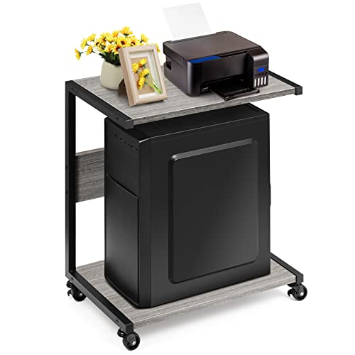 Computer Tower Stand, C-Shape Tall 2-Tier Pc Stand, Computer Tower Floor Stand With Lockable Wheels,Mainly Placed Computer Cases And Printers，Suitable For School, Office, Home(Grey) #TOP14