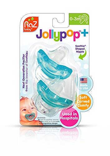 Razbaby Jollypop Baby Pacifier Newborn, 0-3M, Teal, Double Pack #TOP3