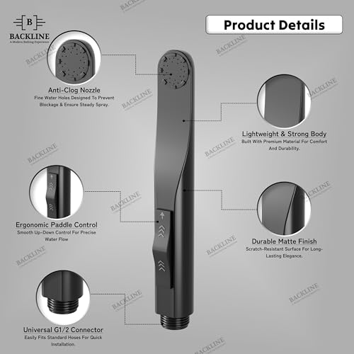 Image of Backline Premium Jet Spray for Toilet | Water Saving Health Faucet for Toilets | ABS Hand Gun with Hose Pipe 1.5 Meter and Wall Hook /Holder | Bathroom Bidet Spray