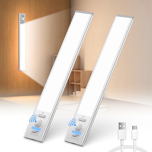 EOIWUY Skåpljushållare Kökslampor, 6000K Steglös Dimming LED Rörelsesensorbelysning Inomhus, 2000mAh Laddningsbar Skåpljus med Magnet, för Garderob, Klädskåp, Trappor [Energiskogsklass G]