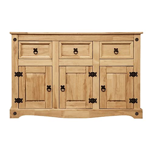 Corona Sideboard 3 Door 3 Drawer Solid Pine Wood sideboard living room furniture Waxed