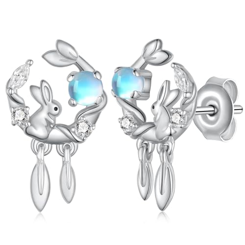 Boucles d'oreilles lapin argent | L'éclat durable de la pierre de lune
