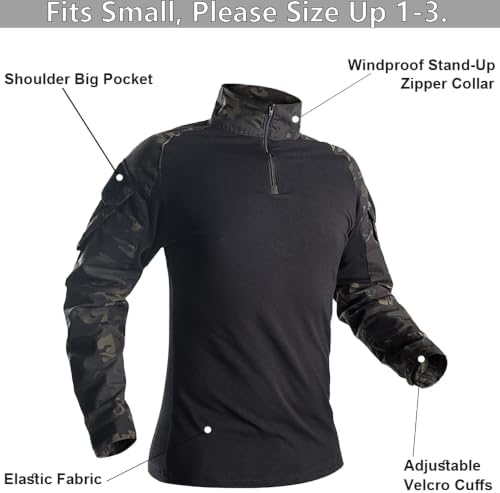 SANYETS Tactical Uniform,Combat Long Sleeve Shirt and Pants,Cap Gloves Balaclava Set Airsoft Suit, Military Gear Amy Clothes for Men(S,BlackCamo) - 1