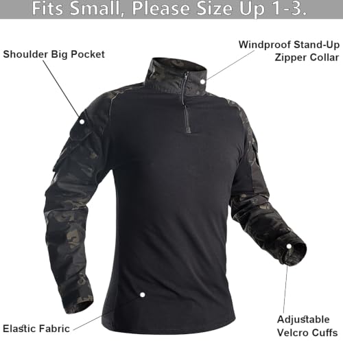SANYETS Tactical Uniform,Combat Long Sleeve Shirt and Pants,Cap Gloves Balaclava Set Airsoft Suit, Military Gear Amy Clothes for Men(S,BlackCamo)