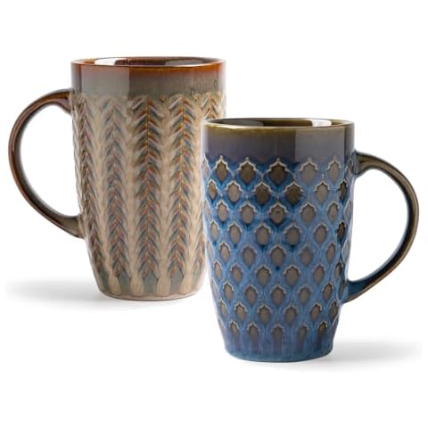 MONITO 21 OZ Coffee Mugs Set of 2, Large Ceramic Coffee Mugs, Modern Coffee Mugs Set with handle for Tea/Latte/Cappuccino/Milk/Cocoa, Office and Home, Coffee Mugs for Couples. Cover