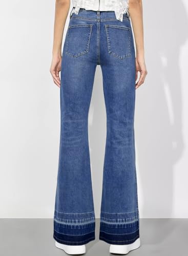 Sidefeel Women's High Waisted Flare Jeans Patch Hem Denim Pants 70s Retro Vintage Bell Bottoms Trendy Stretch Comfort Fit2