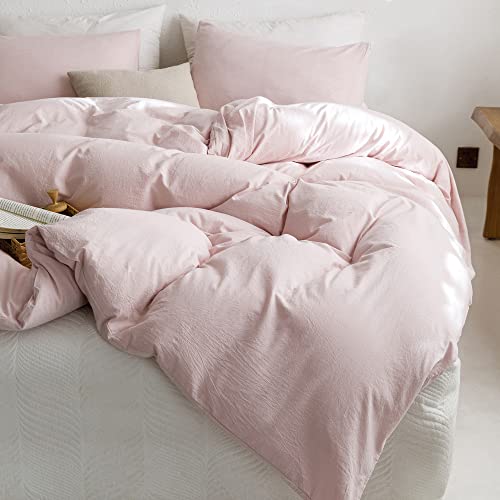 Ecocott Pink Duvet Cover King Size - 100% Washed Cotton Durable Soft Comfy Duvet Cover Set, 3 Pieces Duvet Cover With Zipper Closure (Pink, 104''X90'') #TOP3