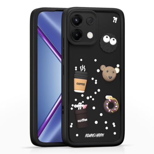 Image of Bintage Cute Fun Taddy Cartoon 3D Ball Bear Milk Donut Coffee Cup Silicon Case Full Body & Camera Protection Back Cover Compatible for Oppo K13 5G - Black