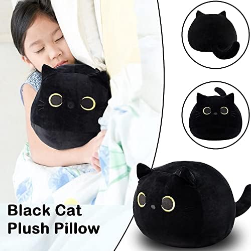 OUKEYI 40cmBlack Cat Plush Toy Black Cat Pillow,Fat Cat Kawaii Pillow Stuff,Plushies Lumbar Back Cushion Decoration for Kids Home Decor Gift Boys Girls Birthday Valentines Christmas
