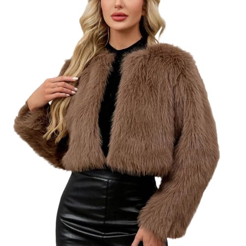 LIKEOULI Women Fluffy Faux Fur Coats Long Sleeve Open Front