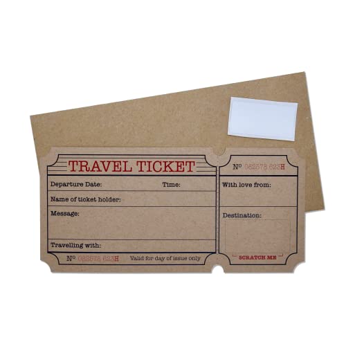 Brown DIY Travel Ticket Vacation Holiday Surprise Card bundle, Scratch and Reveal your Surprise Destination (Do it yourself). Perfect for valentines, birthdays and anniversary’s!