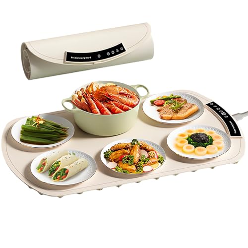 LANMOU Warmhalteplatte Elektrisch, 65cm Warmhalteplatte für Speisen, 40-120℃ Elektrische Speisenwärmer, 1-4H Timer, Tragbare und Klappbare Heizplatte Wärmeplatte für Warm Halten oder Auftauen