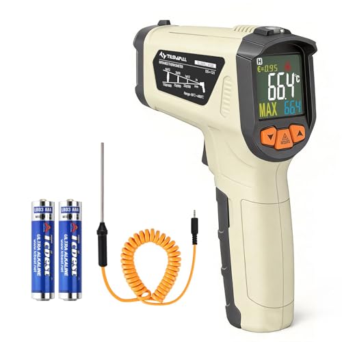 Tilswall Thermomètre Infrarouge,-50°~800℃ (-58°~1472℉) Pistolet de Température Sans Contact Laser Emissivité Réglable Thermomètre Pistolet...