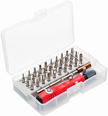 HPMAISON 32 in 1 Precision Screwdriver Set, 30 Magnetic Screwdriver Bits, Adjustable Pole & Anti-Slip Handle, Work Repair Tool for Household Appliances, Electronics, Crafts & DIY Projects (Red)