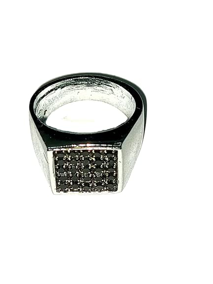 MANSOOFSilver Ring With Black Beautiful Diamond for Men