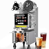 WantJoin Cup Sealing Machine Full Automatic Cup Sealer Machine 90/95mm 35.4/37.4in Electric Cup Sealing Machine 500-650 Cups/H Digital Control LCD Panel Cup Sealer for Bubble Milk Tea Coffee Grey