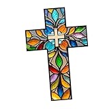 Baoblaze Flaches Acrylkreuz zum Aufhängen an der mit Blumenmuster, katholisches Geschenk, flaches Grafikdesign für die Haussegnung, handgefertigt, 20 x 30, Style B