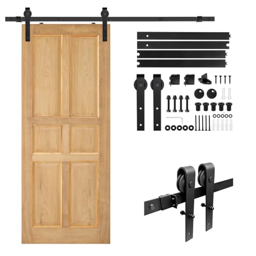Image of 6FT 183cm Heavy Duty Black Sliding Barn Door Hardware Track Kit for Single Wood Door, Fit 91.5cm Wide Door, Carbon Steel