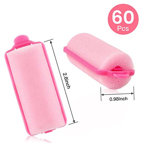 Sponge Hair Rollers, Foam Hair Roller Sleeping Hair Curlers Flexible Hair Styling Curlers Sponge Curlers With Tail Comb & Hairclips For Hairdressing Styling (60Pieces, Pink) #TOP4