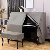 ZcxTry Housse De Piano Droit en Cuir avec Housse De Tabouret, Housse De Piano Complète Anti Poussière Et Imperméable, Housse De Protection Universelle en Cuir pour Piano Droit, Noir,04,Double Stool