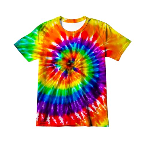 Harycnct Little Kids Rainbow Colorful Neon Tie Dye Shirt 6-16 Years Boys Girls Hippies Senior Tie-Dye Tee Tshirt 6