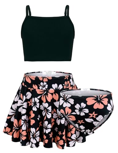 Image of Arshiner Girls 3 Piece Swimsuit for Teen Girl Tankini Swimsuits Bathing Suit Beach Bikini Swimwear with Skirt