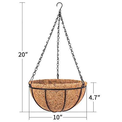 Wizdar 5PCS Metal Hanging Planters Basket with Coco Coir Liner 10 Inch Round Wire Plant Holder Porch Decor Flower Pot Hanger Garden Decor Watering Hanging Baskets for Indoor Outdoor - Image 3