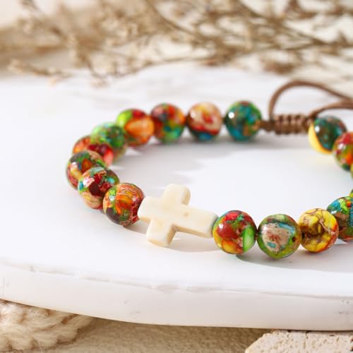 Image of enasal Easter Basket Stuffers for Teens Girls, Nature Stone Easter Gifts Cross Bracelet, Christian Gifts Inspirational Jewelry