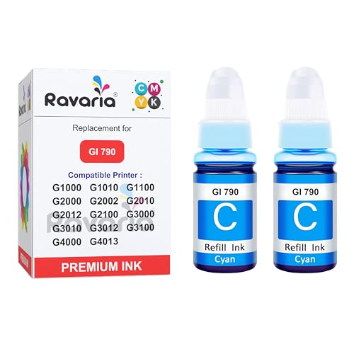 Image of GI 790 Ink Compatible with Canon Pixma G Series Printers (G1000, G1010, G1100, G2000, G2002, G2010, G2012, G2100, G3000, G3010, G3012, G3100, G4000, G4013) (790 Ink Cyan 2 Pcs)
