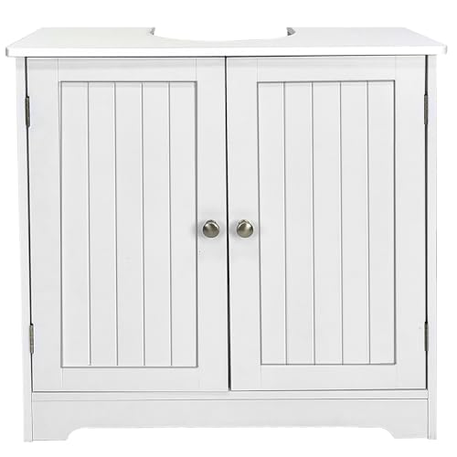 EVGTTI Under Sink Bathroom Cabinet with U-Shape Cut-Out, 2 Doors