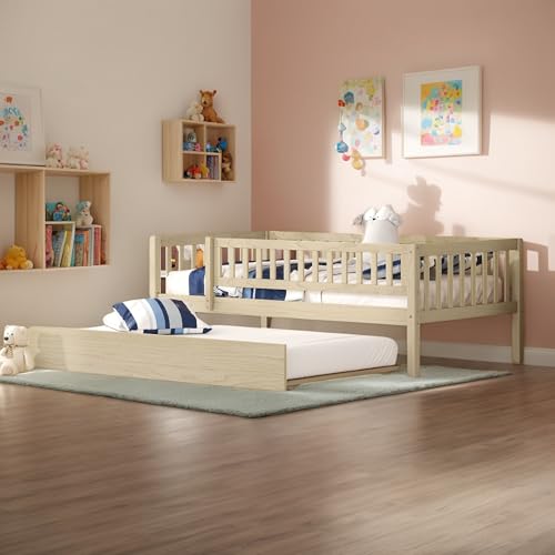 LIFE SKY Twin Daybed with Trundle and Guardrails